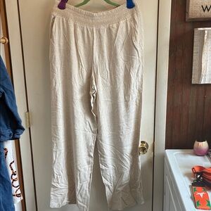 Belle by Kim Gravel Cream linen blend wide leg pants